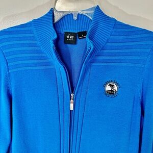 Stylish Blue Pebble Beach Golf Links Nivo by Lanctot Zip-Up Men's Sweater Size L